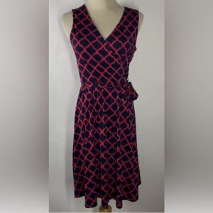 NWOT Women’s Medium Navy Patterned Wrap Dress Knee Length